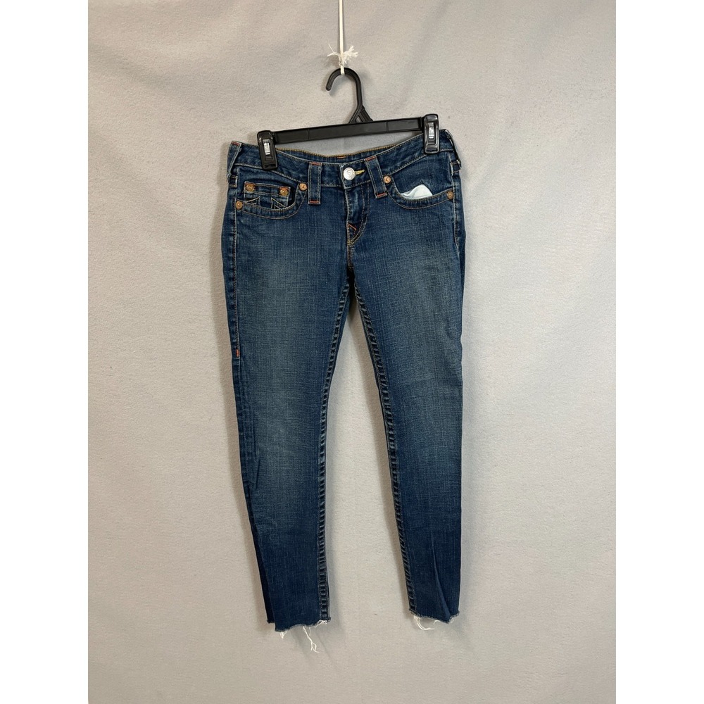 True Religion Skinny Jeans Womens 27 Blue Denim Frayed Hem Everyday Wear Outdoor
